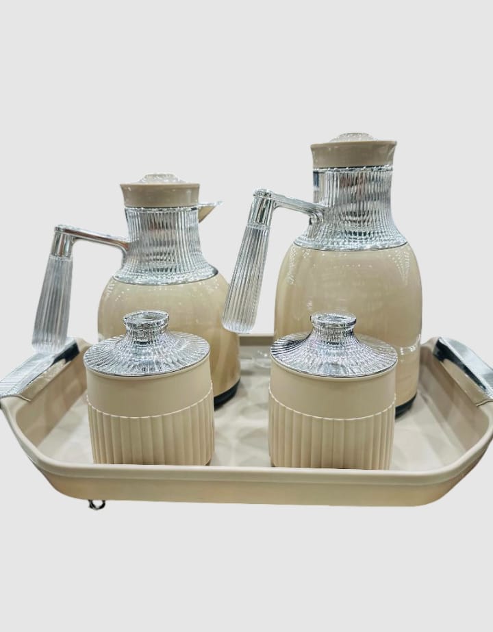 Luna Elegance Beverage & Serving Set – 5-Piece Thermal Flask & Jar Tray Set