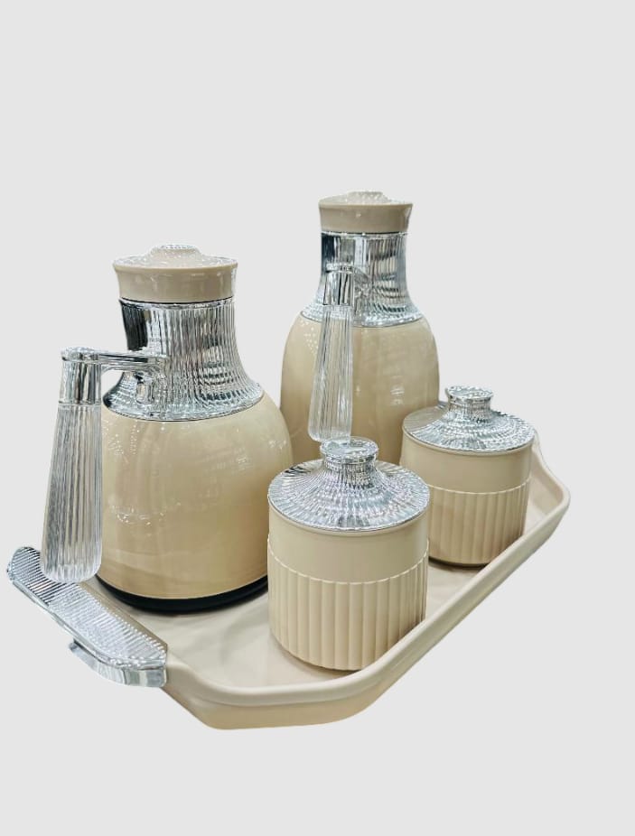 Luna Elegance Beverage & Serving Set – 5-Piece Thermal Flask & Jar Tray Set